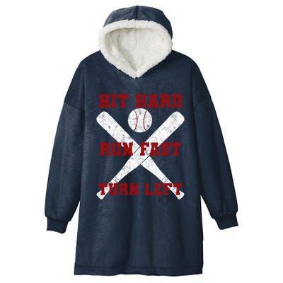 Hit Hard Run Fast Turn Left Baseball Player Gift Hooded Wearable Blanket