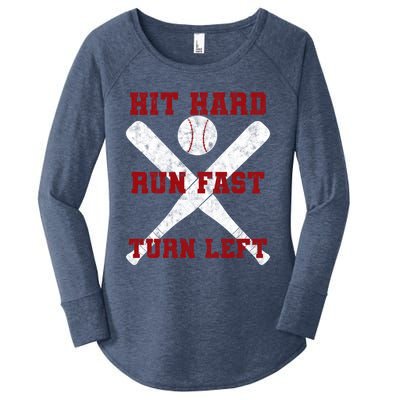 Hit Hard Run Fast Turn Left Baseball Player Gift Women's Perfect Tri Tunic Long Sleeve Shirt