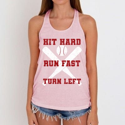 Hit Hard Run Fast Turn Left Baseball Player Gift Women's Knotted Racerback Tank