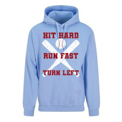 Hit Hard Run Fast Turn Left Baseball Player Gift Unisex Surf Hoodie