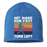 Hit Hard Run Fast Turn Left Funny Vintage Baseball Tee Gift Sustainable Beanie