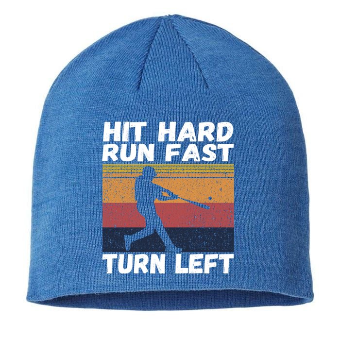 Hit Hard Run Fast Turn Left Funny Vintage Baseball Tee Gift Sustainable Beanie