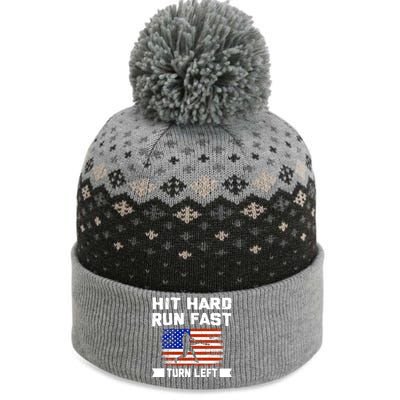 Hit Hard Run Fast Turn Left Baseball Gift The Baniff Cuffed Pom Beanie