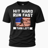 Hit Hard Run Fast Turn Left Baseball Gift Cooling Performance Crew T-Shirt