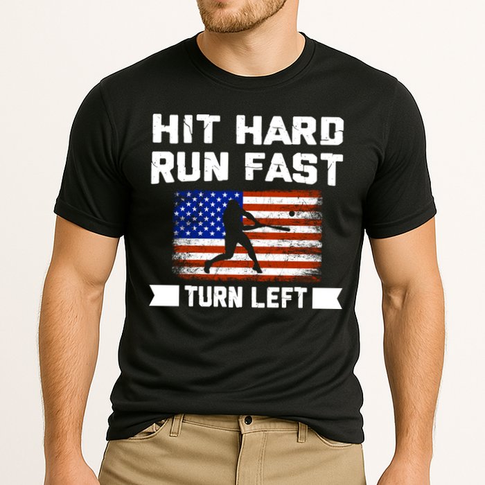 Hit Hard Run Fast Turn Left Baseball Gift Cooling Performance Crew T-Shirt