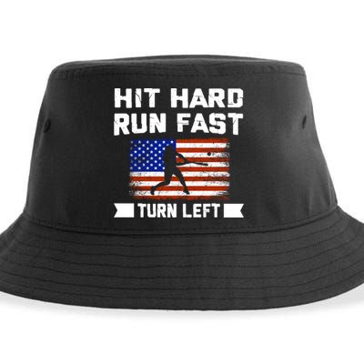 Hit Hard Run Fast Turn Left Baseball Gift Sustainable Bucket Hat
