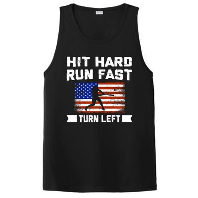 Hit Hard Run Fast Turn Left Baseball Gift PosiCharge Competitor Tank