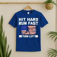 Hit Hard Run Fast Turn Left Baseball Gift T-Shirt