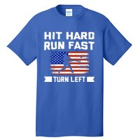 Hit Hard Run Fast Turn Left Baseball Gift Tall T-Shirt