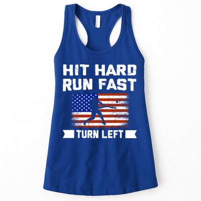 Hit Hard Run Fast Turn Left Baseball Gift Womens Tank Top