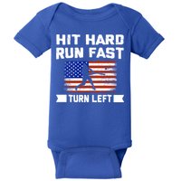 Hit Hard Run Fast Turn Left Baseball Gift Baby Bodysuit