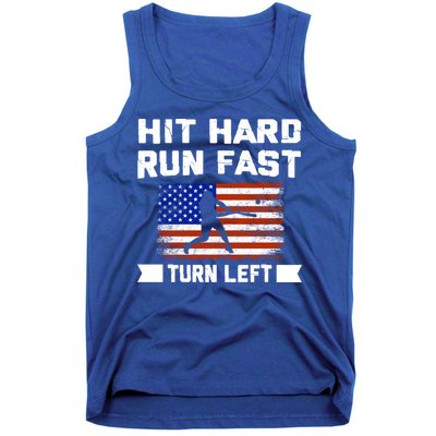 Hit Hard Run Fast Turn Left Baseball Gift Tank Top