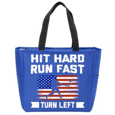 Hit Hard Run Fast Turn Left Baseball Gift Zip Tote Bag