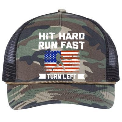 Hit Hard Run Fast Turn Left Baseball Gift Retro Rope Trucker Hat Cap