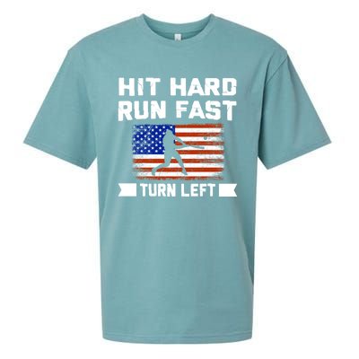 Hit Hard Run Fast Turn Left Baseball Gift Sueded Cloud Jersey T-Shirt