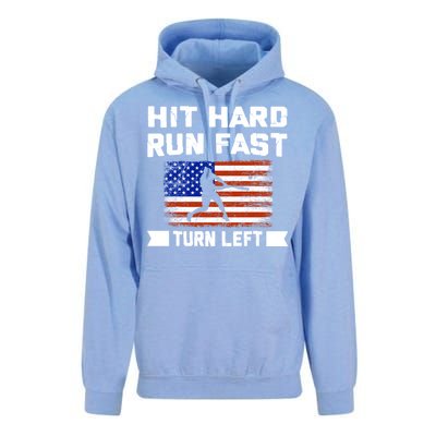 Hit Hard Run Fast Turn Left Baseball Gift Unisex Surf Hoodie