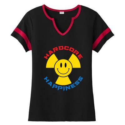 Hardcore Happiness Raver Smiley Face Rave Festival Ladies Halftime Notch Neck Tee