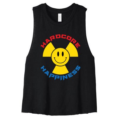 Hardcore Happiness Raver Smiley Face Rave Festival Women's Racerback Cropped Tank