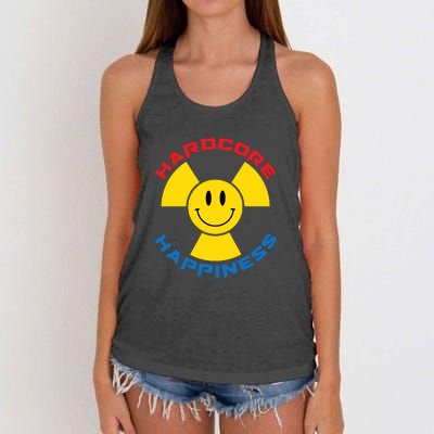 Hardcore Happiness Raver Smiley Face Rave Festival Women's Knotted Racerback Tank