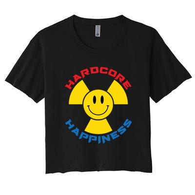 Hardcore Happiness Raver Smiley Face Rave Festival Women's Crop Top Tee