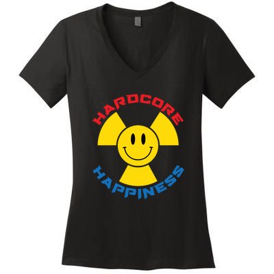 Hardcore Happiness Raver Smiley Face Rave Festival Women's V-Neck T-Shirt