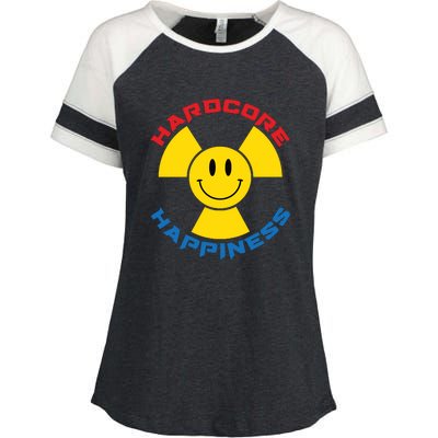 Hardcore Happiness Raver Smiley Face Rave Festival Enza Ladies Jersey Colorblock Tee