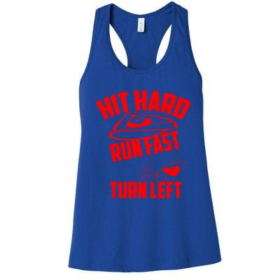 Hit Hard Run Fast Turn Left Baseball Softball Funny Fan Gift Women's Racerback Tank