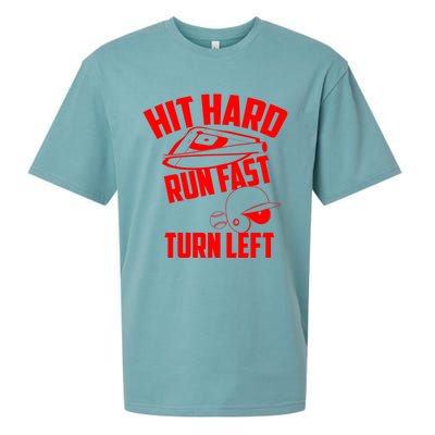 Hit Hard Run Fast Turn Left Baseball Softball Funny Fan Gift Sueded Cloud Jersey T-Shirt