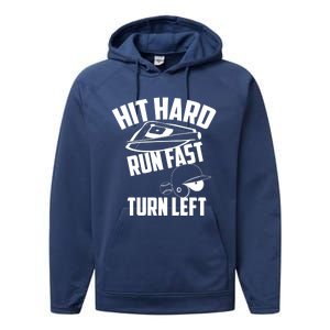 Hit Hard Run Fast Turn Left Baseball Softball Funny Fan Gift Performance Fleece Hoodie