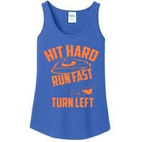 Hit Hard Run Fast Turn Left Baseball Softball Funny Fan Gift Ladies Essential Tank