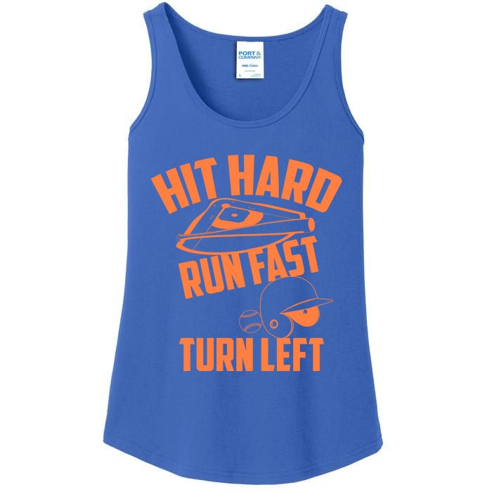 Hit Hard Run Fast Turn Left Baseball Softball Funny Fan Gift Ladies Essential Tank