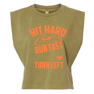 Hit Hard Run Fast Turn Left Baseball Softball Funny Fan Gift Garment-Dyed Women's Muscle Tee