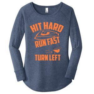 Hit Hard Run Fast Turn Left Baseball Softball Funny Fan Gift Women's Perfect Tri Tunic Long Sleeve Shirt