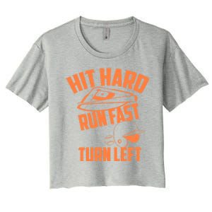 Hit Hard Run Fast Turn Left Baseball Softball Funny Fan Gift Women's Crop Top Tee