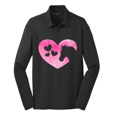 Heart Horseback Riding Cute Horse Lover Silk Touch Performance Long Sleeve Polo