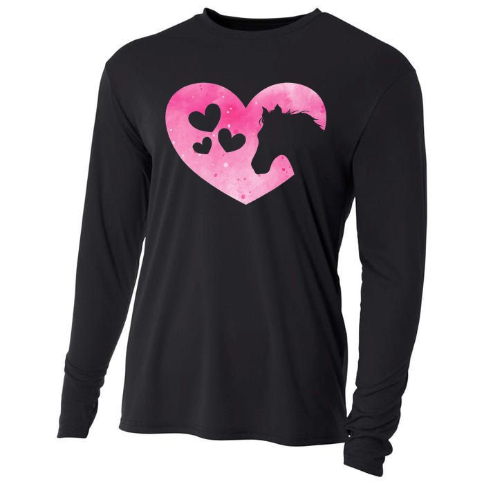 Heart Horseback Riding Cute Horse Lover Cooling Performance Long Sleeve Crew