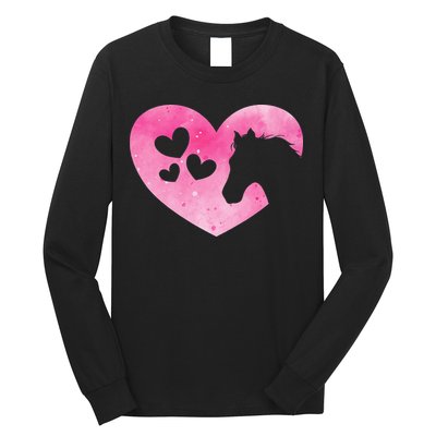 Heart Horseback Riding Cute Horse Lover Pink Horse Long Sleeve Shirt