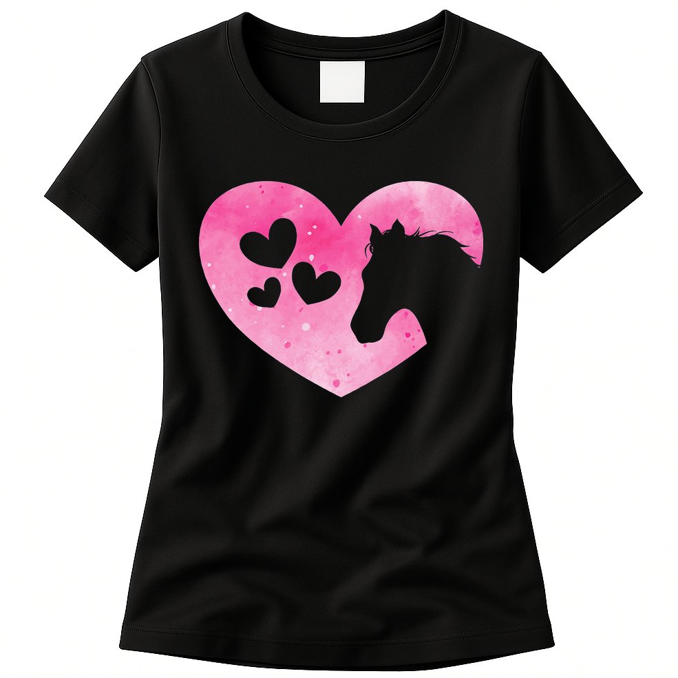 Heart Horseback Riding Cute Horse Lover Pink Horse Womens T-Shirt
