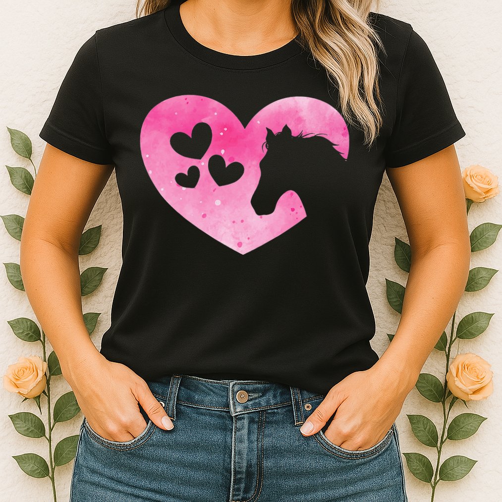 Heart Horseback Riding Cute Horse Lover Pink Horse Womens T-Shirt