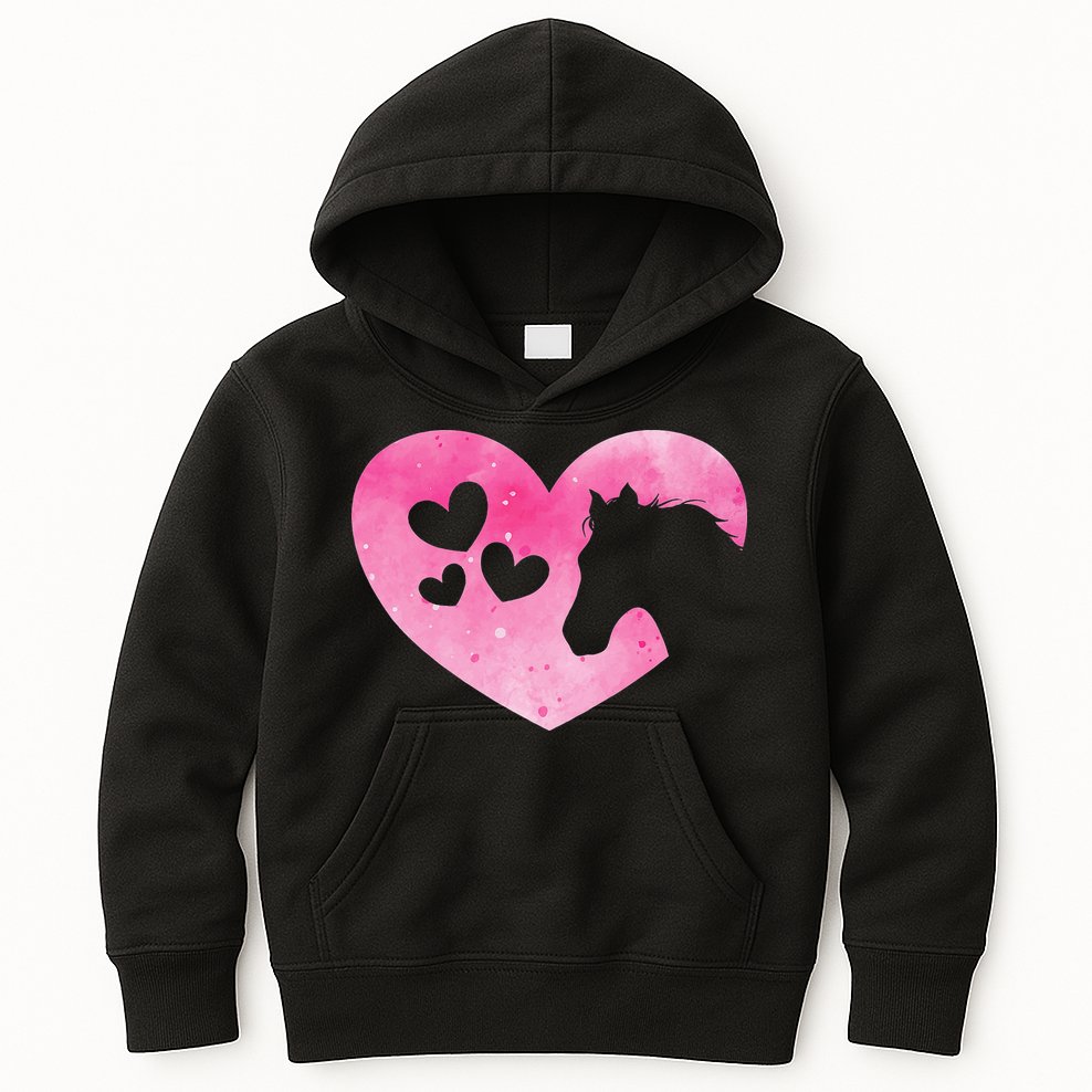 Heart Horseback Riding Cute Horse Lover Pink Horse Kids Hoodie