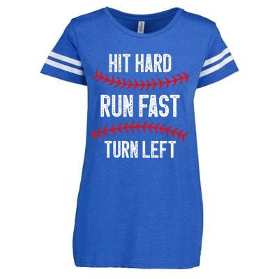 Hit Hard Run Fast Turn Left Funny Baseball Player Enza Ladies Jersey Football T-Shirt