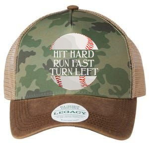 Hit Hard Run Fast Turn Left Funny Baseball Legacy Tie Dye Trucker Hat