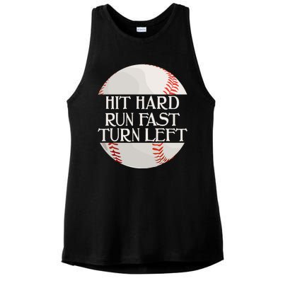 Hit Hard Run Fast Turn Left Funny Baseball Ladies PosiCharge Tri-Blend Wicking Tank