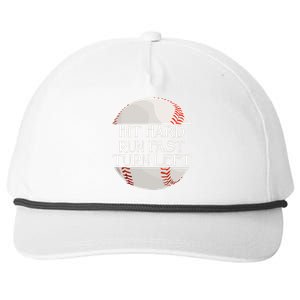 Hit Hard Run Fast Turn Left Funny Baseball Snapback Five-Panel Rope Hat