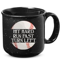 Hit Hard Run Fast Turn Left Funny Baseball 15oz Campfire Ceramic Mug