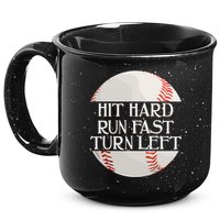 Hit Hard Run Fast Turn Left Funny Baseball 15oz Campfire Ceramic Mug