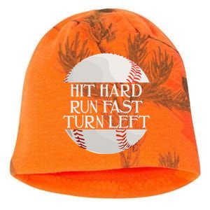 Hit Hard Run Fast Turn Left Funny Baseball Kati - Camo Knit Beanie