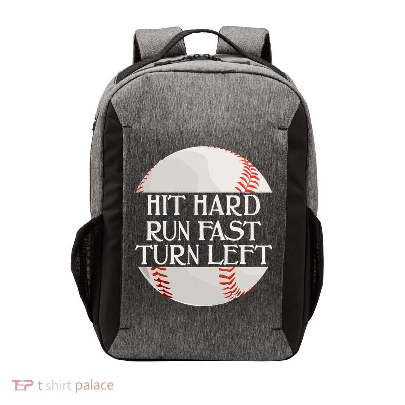 Hit Hard Run Fast Turn Left Funny Baseball Vector Backpack