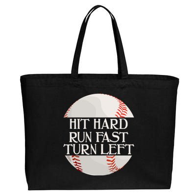 Hit Hard Run Fast Turn Left Funny Baseball Cotton Canvas Jumbo Tote