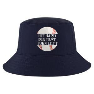 Hit Hard Run Fast Turn Left Funny Baseball Cool Comfort Performance Bucket Hat